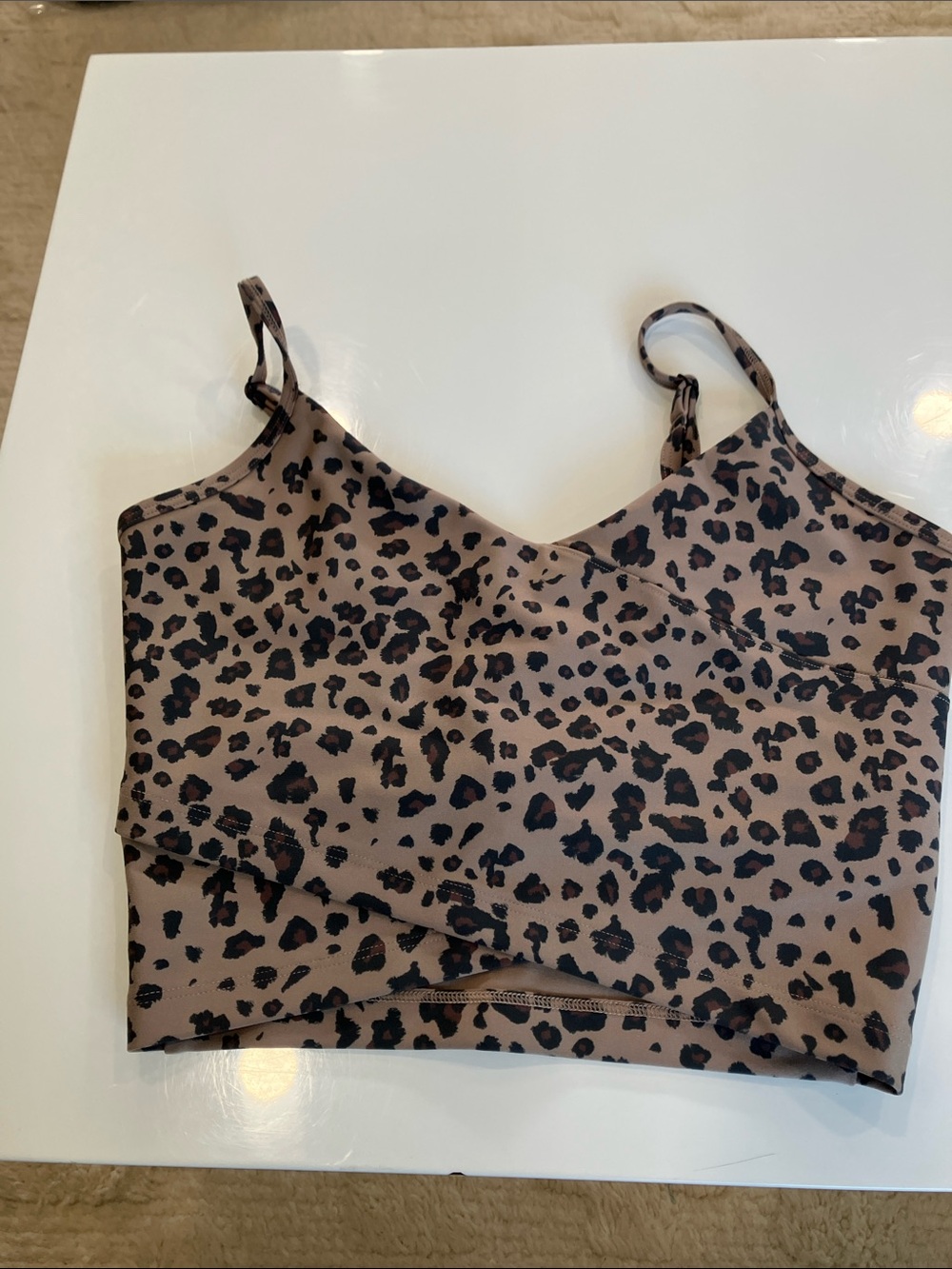 Leopard Print Longline Sports Bra - Brown/Black